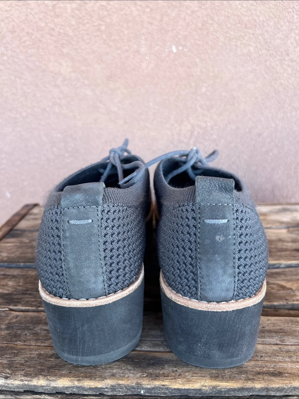 Eileen Fisher Eddy 2 stretch - knit platform oxford chunky black wedge sole
